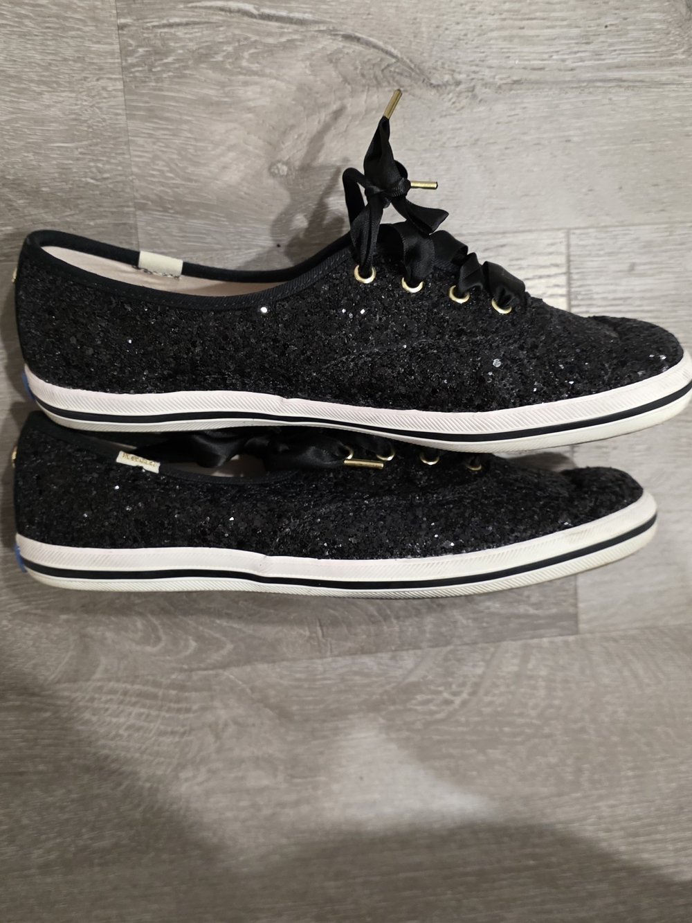 kate spade Black Glitter Low-Top Sneakers with Satin Ribbon Laces